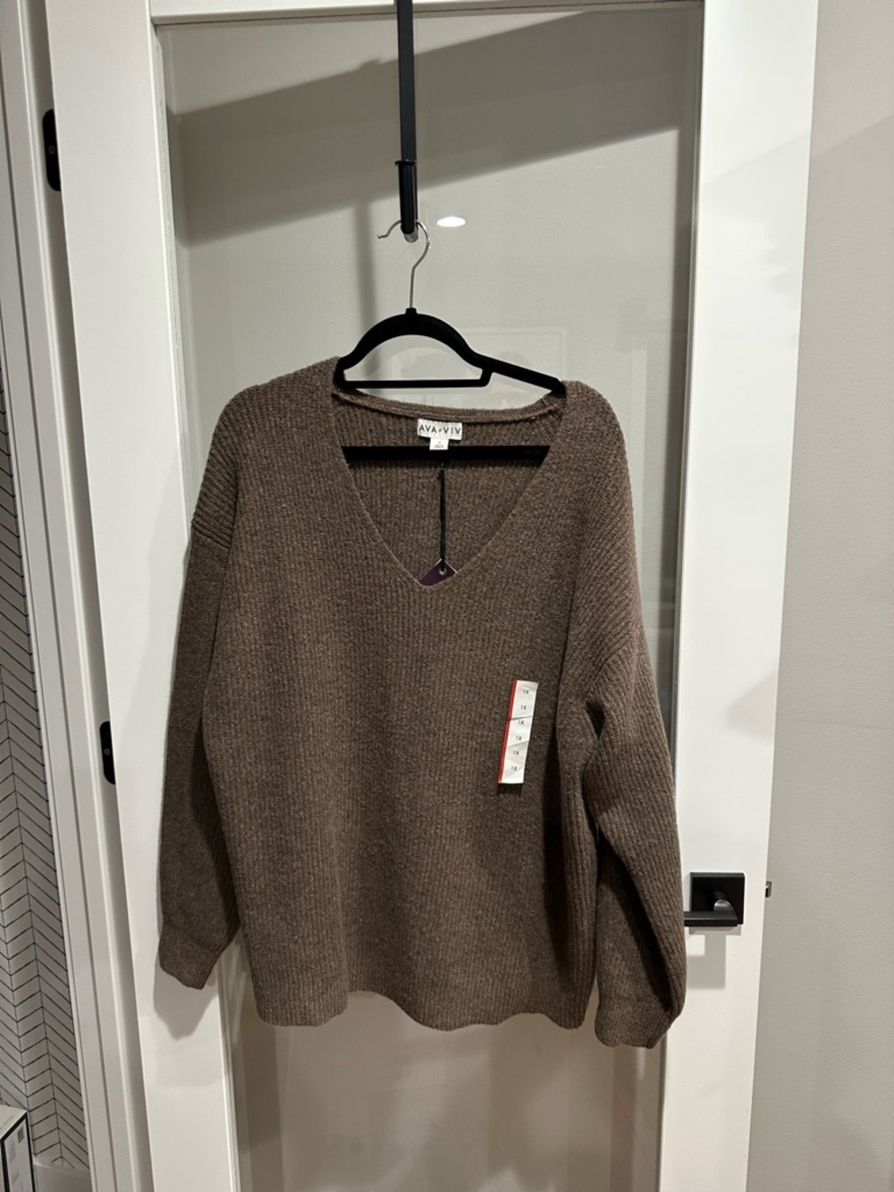 Ava & Viv Chocolate Brown V-Neck Ribbed Sweater